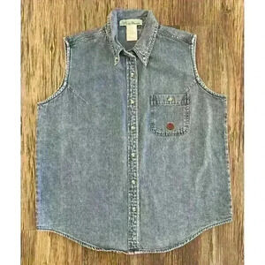 Twenty X Wrangler Shirt Womens Lg Blue Denim Sleeveless Button Up Western Rodeo